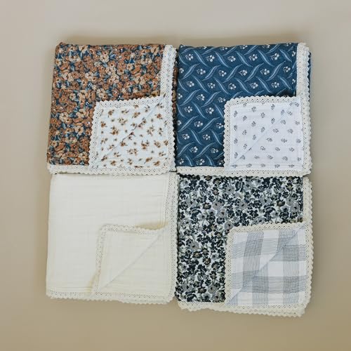 Image of Mebie Baby Muslin Quilt, Cream Lace, 100% Cotton Baby Blanket for Girls & Boys, Newborns to Toddler, Soft Swaddle Blanket, 47 inchx47 inch