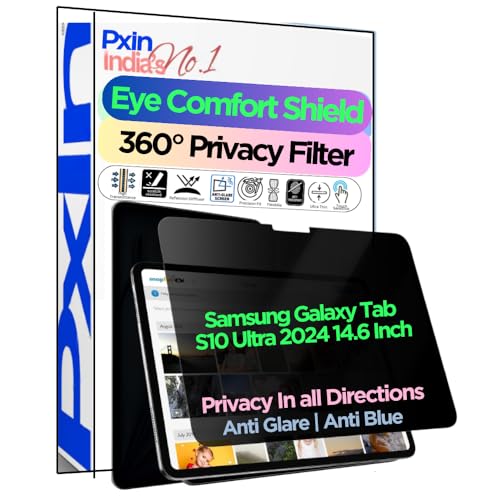 Image of PxIn Tablet Privacy Screen Guard compatible with Samsung Galaxy Tab S10 Ultra 2024 14.6 Inch | No.1 | Anti Glare | Anti Blue Light | Anti UV | 4 Way Privacy Filter | 360 Privacy | Eye Protect