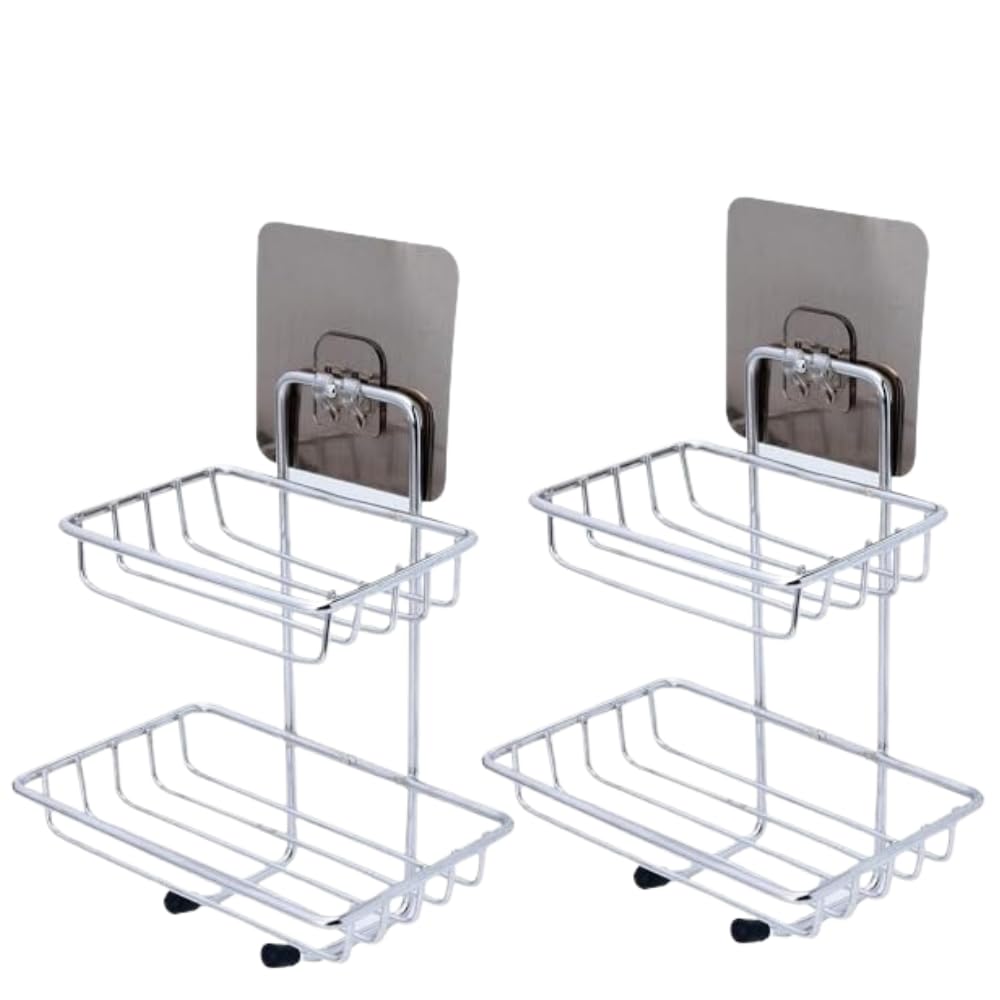 Wall Hanging Double Layer Soap Dish Holder -with Magic Sticker for Kitchen Sink Accessories Bathroom Storage, Bathroom/Kitchen Accessories, Metal Soap Bar (Pack of 2) (B0CXXGMHZ2) Amazon Price History, Amazon Price Tracker