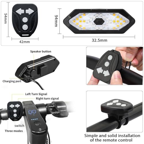 YINUOHUA E Scooter Indicator, Bike Turn Signal with USB Remote Control Rechargeable 180°Adjustable Rear Light Compatible with MaxG30/Ninebot Series Ultra Bright Warning Light Scooter Accessories - Image 6
