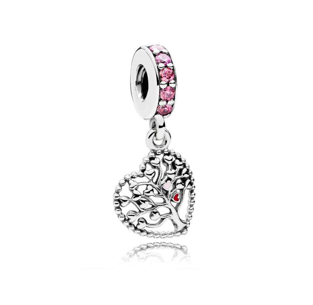FGT Family Tree Pink CZ Dangle Love Heart Charm fits Pandora