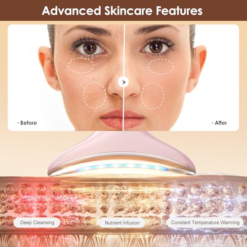 4-in-1 Multi-Area Beauty Care Device with Interchangeable Heads and Three Light Modes, Rechargeable Neck & Face Care Tool (Pastel Pink) - Image 6