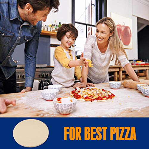 AUGOSTA Round Pizza Stone for Oven and Grill, Free Pizza Peel Paddle, Pizza Cutter Wheel and Pizza Server, Durable and Safe Baking Stone for Grill, Thermal Shock Resistant Cooking Stone, 13 Inch - Thumbnail 2