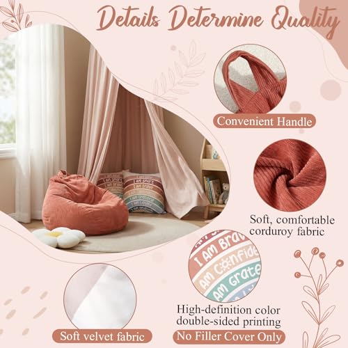 Image of 5 Pcs Kids Reading Corner Set Reading Nook Bean Bag Chair Cover with Canopy Tent, Throw Pillow Cover (No Filler) and Flower Pillow for Bedroom Playroom Nursery Corner Decoration(Beige)