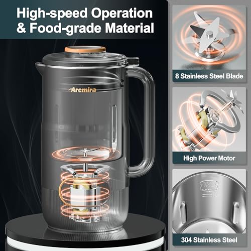 image for Arcmira 8 in 1 Nut Milk Maker, 8 Blade 35oz Homemade Almond, Oat, Coco