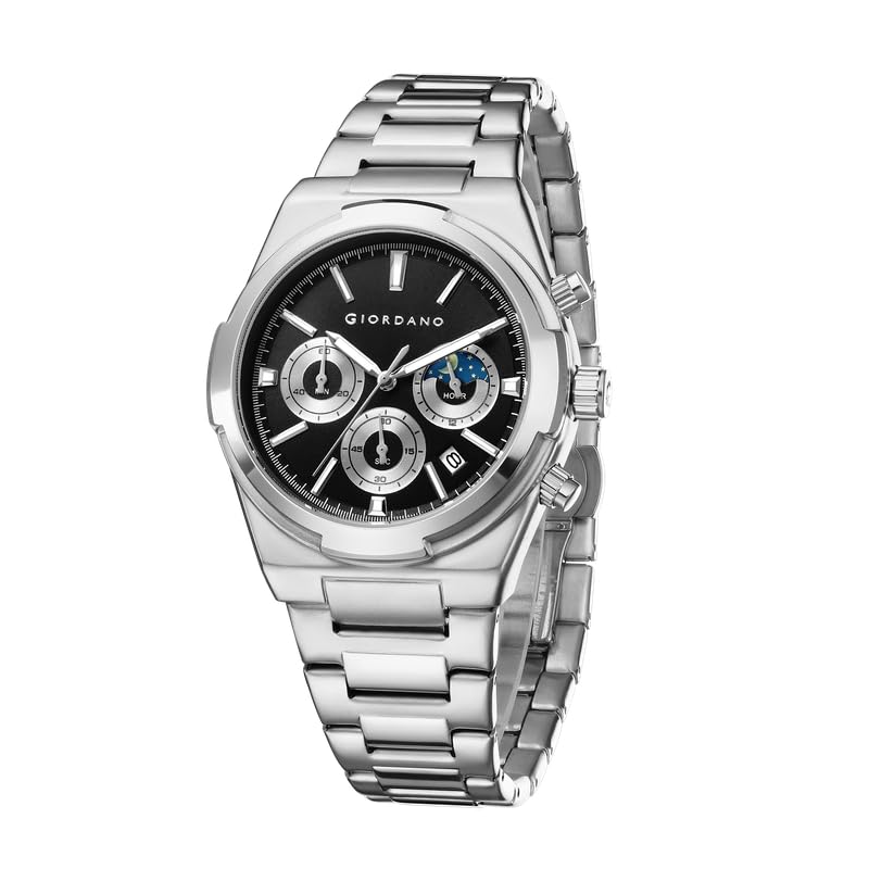 Image of Giordano Luxury Multifunction Quartz Watch for Men with Round Dial, Triple Sub-Dials, Moonphase Display, Date Window, Water Resistant and Stainless Steel Strap - GZ-50152
