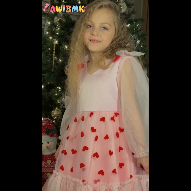 Amazon.com: AWIBMK Girls Valentine's Day Dress Love Heart Strawberry Cherry  Mesh Long Sleeve V-Neck Bowknot Tutu Tulle Party Dress Pink Heart 3-4  Years: Clothing, Shoes & Jewelry