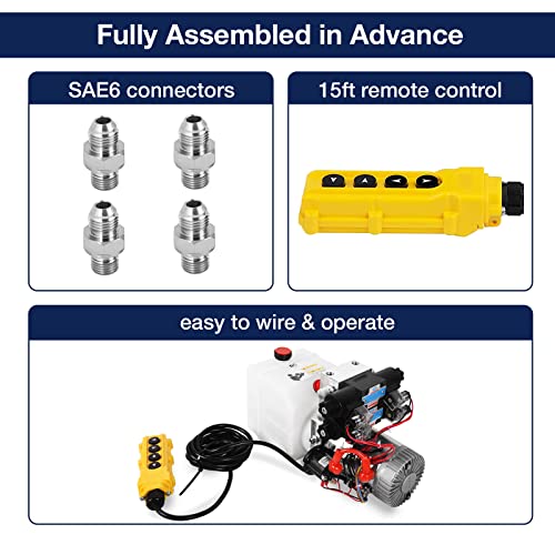 Image of Hydraulic Power Unit Double Acting Hydraulic Pump 4.5 Quart Reservoir 12V DC Double Solenoid Dump Trailer Pump Electric Hydraulic Pump for Dump Trailer Car Lifting