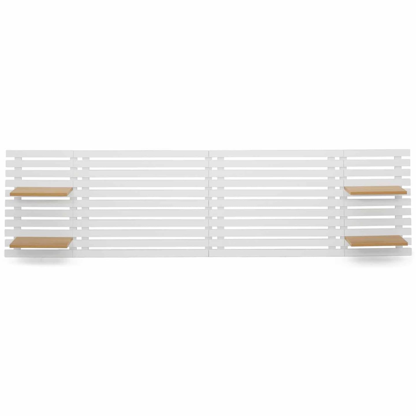 IDMarket - AVA 240 CM testiera a doghe in legno bianco con ripiani in stile faggio