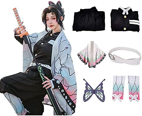 Meaniny,Anime Womens  Cosplay Costumes Kochou Shinobu Suit Full Set Halloween Party Outfit (Kochou Shinobu, XL)
