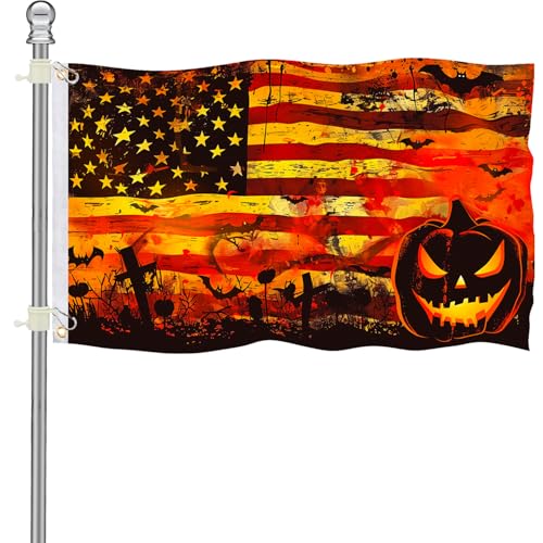 Double Sided Halloween Flag 5x3 FT with 2 Brass Grommets Orange & Black Stripes Tapestry Durable Outdoor Halloween Flags for Yard Porch or House Decorations