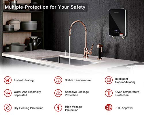Electric Tankless Water Heater, ECOTOUCH 6.5KW 240V Smart Mini Water Heater Self-Modulating Showering Instant Hot Water Heater ECO65 Black - Thumbnail 2