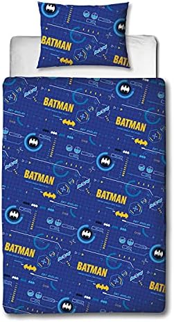 Batman Officially Licensed Single Duvet Cover Set, Tech Design | Blue & White Reversible 2 Sided Bedding Duvet Cover Official Merchandise Pillow Case (Single)