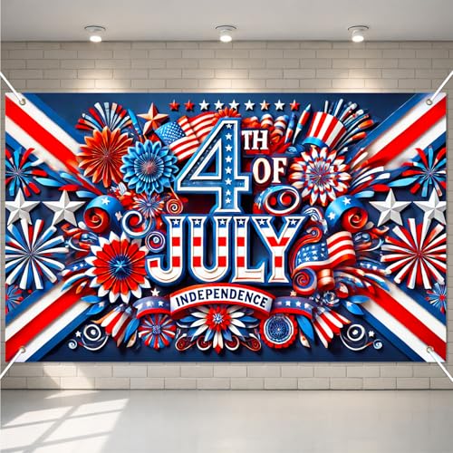 Image of BlissYard Independence Day Banner 71 x 43 Inch 4th of July Decorations Veterans Day Memorial Day Banner Decorations Supplies America Independence Day Theme Patry Decorations Indoor Outdoor Supplies
