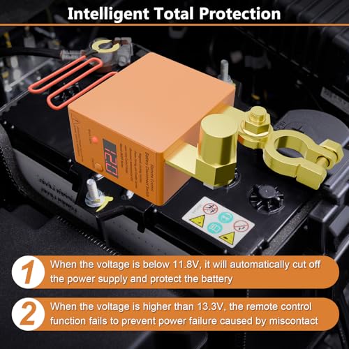 Image of Remote Battery Disconnect Switch 12v, 240A, DZSSCY Upgrade Smart Voltage Car Kill Switch Anti-Theft, Prevent Battery Drain, Remote Battery Kill Switch for Car, Truck, RV (Digital Display)
