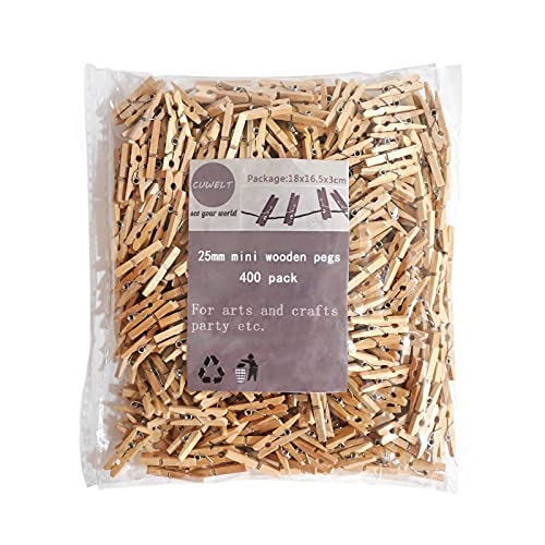 CUWELT 400 x Mini Holzklammern, 25mm Natur Kleine Wäscheklammern aus Echten Holz, Deko Klammern, Kleine Holzclips, Natürliche Zierklammern für DIY, Basteln, Aufhängen von Fotos, Postkarten, Briefen