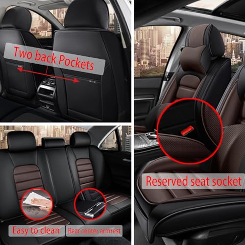 Image of Fit for Sedan SUV Pick-up Truck,Automotive,Ice Slik Nappa Leather Car Seat Covers,Waterproof Durability Washable Seat Covers,5 Seat Complete Set Luxury Car Seat Cover(Brown & Black)
