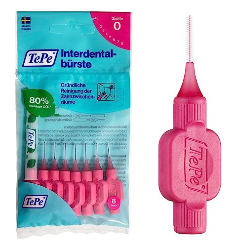 TePe Interdentalbürste Pink ISO-Größe 0 (0,4 mm) / Für eine einfache und gründliche Reinigung der Zahnzwischenräume / 1 x 8 Interdentalbürsten