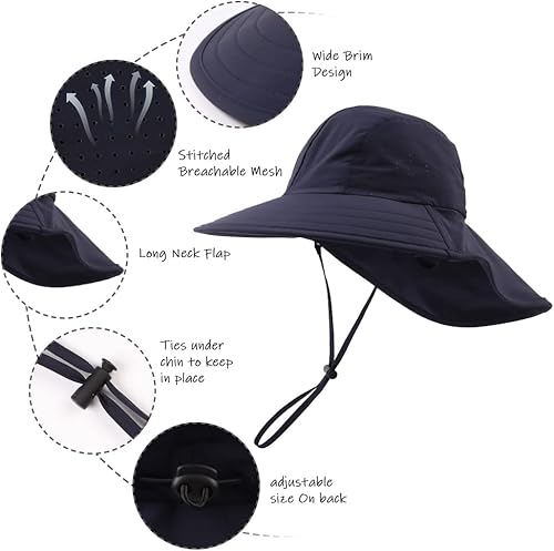 Miniatura 10 de Sombrero de verano para niños pequeños con solapa para el cuello, impermeable, sombrero de natación para niños, protección UV, sombrero de playa,