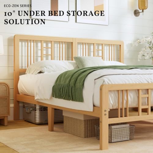 Image of ZIYOO 14 Inch Full Bamboo Bed Frame with Headboard, Modern Minimalist | Solid Bamboo,Solid Wood, Platform Bed Frame with Headboard & Footboard, No Squeaks, Fits Bedrooms, Guest Rooms, Hotels