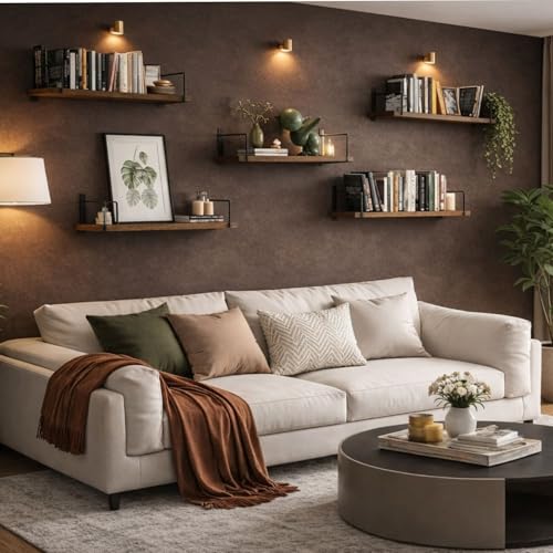 Image of NEST NATURE HAVEN Decorative Wooden Set of 3 Wall Shelf for Living Room & Bedroom Floating Mounted Bookshelf Wooden Wall Mounted | Decorative Storage Wall Shelf Rack (Brown 20X6X2)