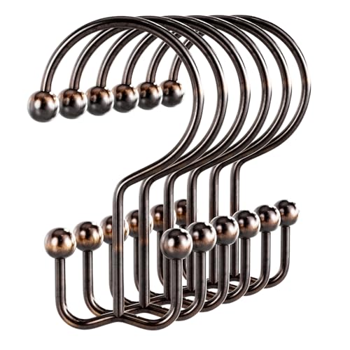 Bathway Shower Curtain Hooks Bronze Shower Curtain Rings 12 Pcs Double Hook Shower Curtain Hooks Rings Shower Curtain Hangers Rust Proof Metal Shower Hooks for Bathroom Shower Curtain Rod