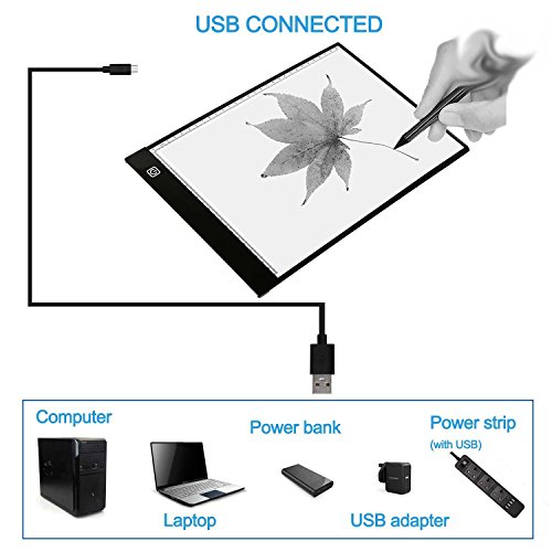 A4 Light Box Tracer with Scale | Ultra-Thin USB Powered Portable Dimmable Brightness LED Artcraft Tracing Light Pad | Light Box for Artists Drawing Sketching Animation 5D Diamond Painting