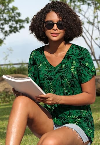 Image of CATHY 2026 Women Tops Summer Short Sleeve Tunic V Neck T-Shirts Loose Casual Floral Blouse S-4XL