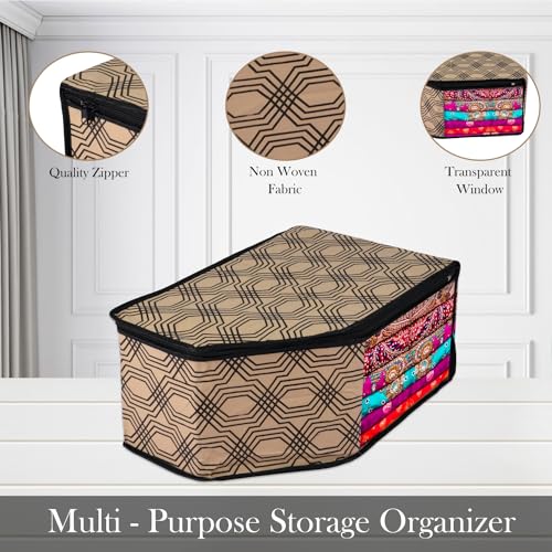 Image of Urbane Home Blouse Cover | Clothes Storage Bag | Zipper Wardrobe Organizers | Non-Woven Clothes Organiser | Side Transparent Blouse Organizer | Honeycomb-Design | Pack of 6 | Coffee