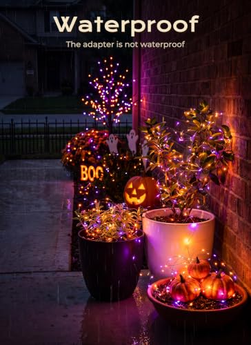 Image of Halloween Fairy Lights Plug in, 33Ft 100LEDs Halloween String Lights, Waterproof Flexible Black Wire String Lights for Home Party Haunted House Indoor Outdoor Halloween Decorations, Orange & Purple