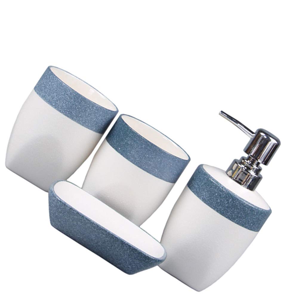 Conjunto de cerámica azul para baño con dispensador de jabón y soporte antideslizante