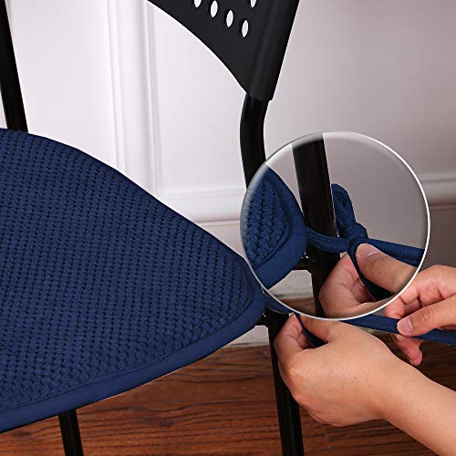 H.versailtex Memory Foam Chair Cushion Pads With Honeycomb Pattern Non Skid Sbr Backing And Ties, 16" X 16" Seat Cover For Office Desk, Dining Table, Kitchen Chairs, 4 Pack, Navy #TOP5