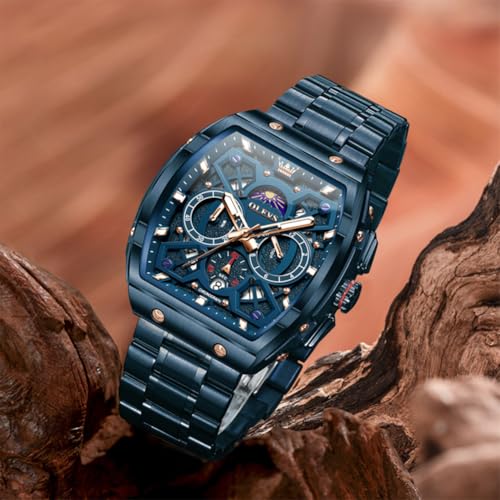 Image of OLEVS Men Watches Business Dress Chronograph Big Square Quartz Analog Male Watch Silicone Strap Waterproof Date Gift Mens Wrsit Watch Silver