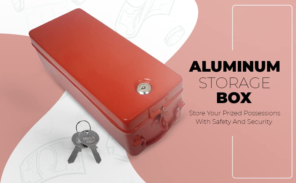 Image of JOWEL Jayco Aluminium Bank Locker Box /Jewellery and Cash Storage Box with Lock - 12 inch Long (Red)