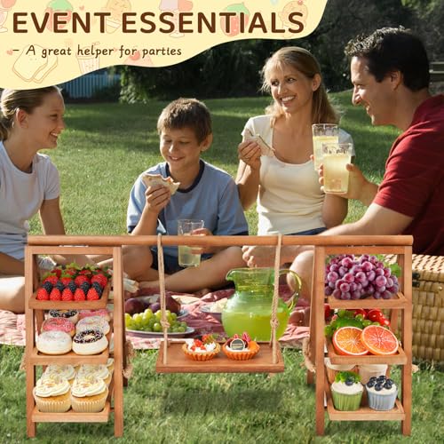 Image of Flenpptly Wooden Cupcake Stand, 3 Tier Cupcake Display Stand for Dessert Display, Dessert Stands with Serving Tray and Foldable Stand for Party, Birthday, Wedding, Events, Baby Shower (Brown)
