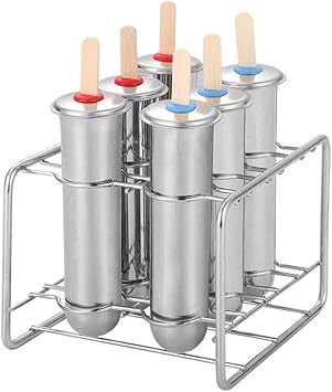 Popsicle Molds Stainless Steel Ice Cream Mold Stick Holder with Base Popsicle Maker Freezer Set of 6 Round