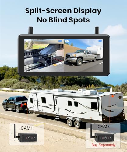 Image of AUTO-VOX 7.2 Inch Magnetic Wireless Backup Camera, No Wiring 1 Min Install | Large Dual Channel HD 1080P Split Screen Monitor, Portable Hitch Trailer Camera, IR Night Vision for Truck and Camper