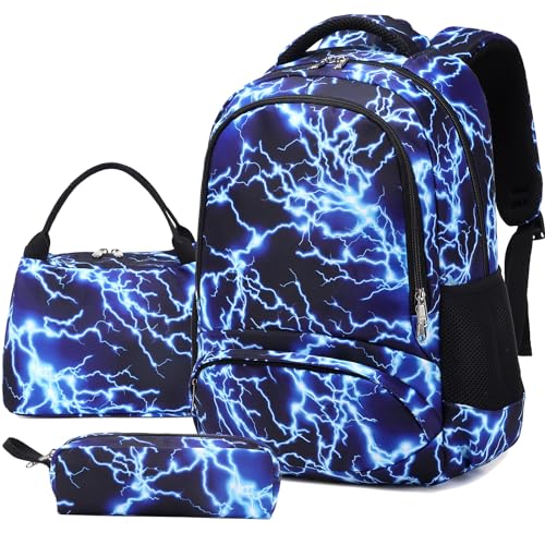 Kimwadalh Jungen Rucksack Schulranzen Jungenrucksack Rucksack Kinderrucksack Jungen Schulrucksack Schultaschen Set mit Lunchpaket Federmäppchen Teenager School Backpack