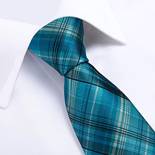 Image of DiBanGu Extra Long Tie for Men 63 inch XL Silk Necktie Set | Pocket Square and Cufflinks, Big and Tall, Jacquard Woven, Gift Box, Paisley /Plaid /Solid /Striped, for Weddinng Party Business