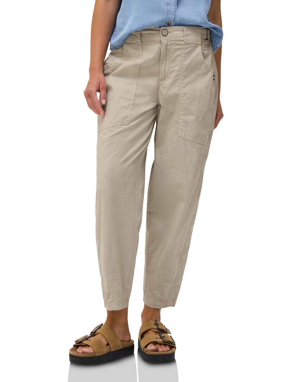 Street One Studio Mid Waist Barrel Leg Trousers in Loose Fit Dark Creamed Sand 46