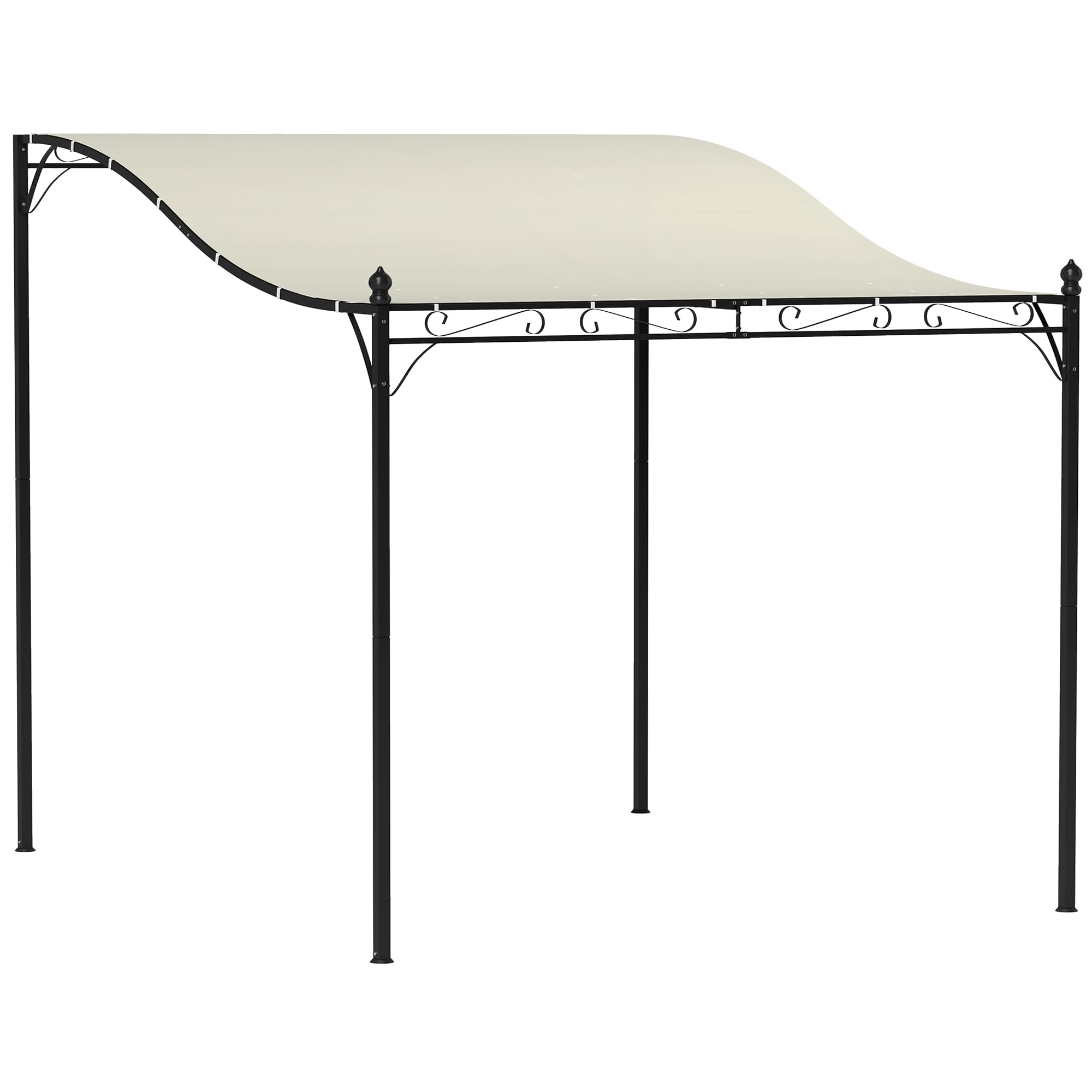 Outsunny Pérgola adosada de 2,5 x 3 m con diseño curvo y 16 orificios de drenaje, cenador de jardín de metal y poliéster con tornillos, para exterior, terraza y patio, protección UV, color crema