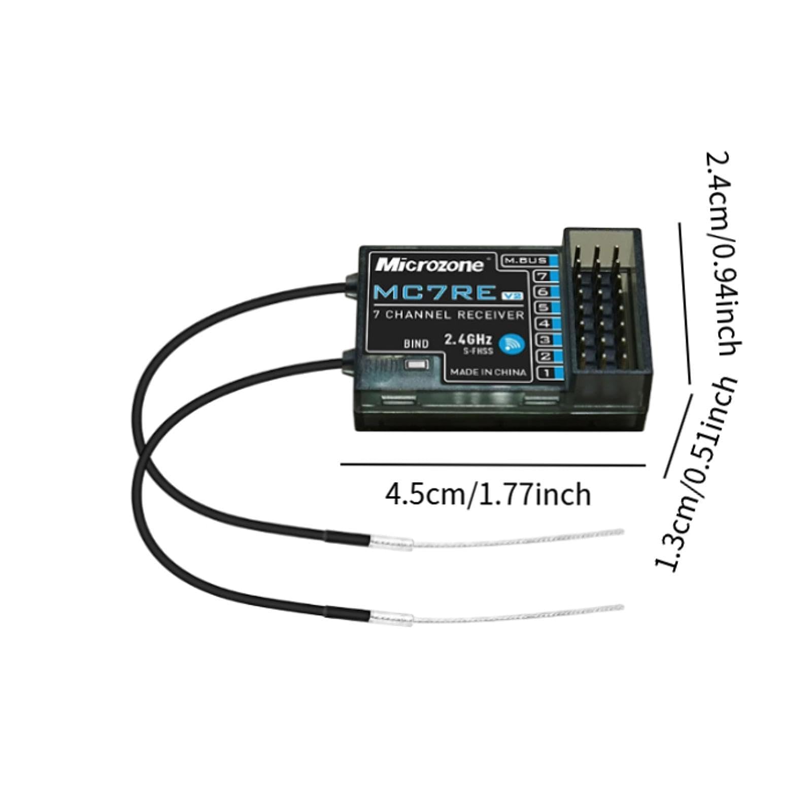 MC7RE V2 - Receptor de 7 canales de 2.4 GHz para drones y cuadricópteros Microzone SFHSS System RC
