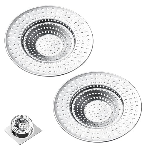 Zhioudz 2 Pcs Colino da Lavello,Filtro Scarico Doccia,Bagno del filtrodell'acciaio Inossidabile,Coperchi di Scarico per Doccia,9 cm/3.54 per Cucina, Doccia, Vasca da Bagno