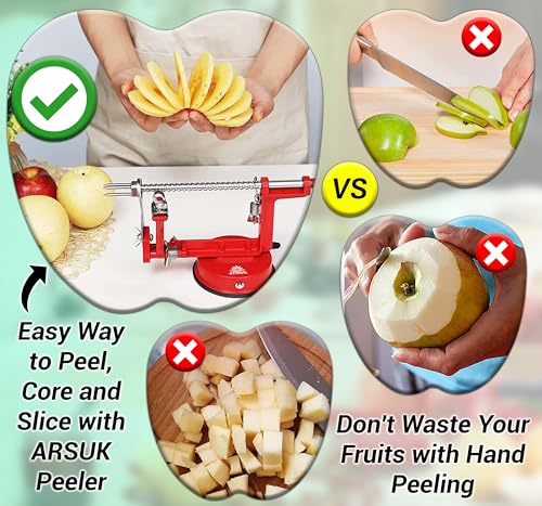 Miniatura 11 de Pelador De Manzanas 3 En 1 Manual - Pelador Manzana, Descorazonador Y Cortador Con Base Antideslizante, Cuchillas Ajustables Acero Inoxidable Para Manzanas Extra 2 Cuchillas 1 Descorazonador