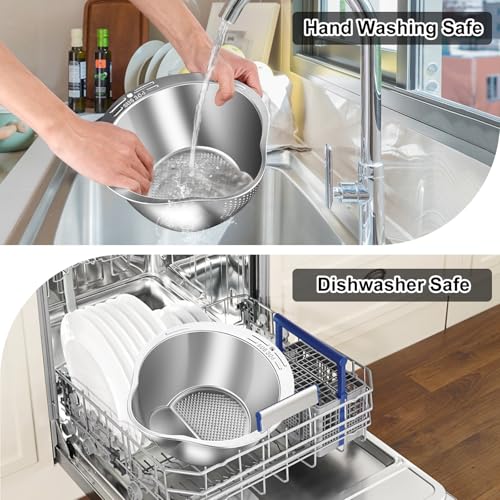 Image of KesaPlan Rice Washer Strainer Bowl, 4-in-1 Quinoa Washer Bowl Stainless Steel Rice Rinser Strainer Sink Colanders With Side Drainers for Cleaning Fruits, Vegetables, and Beans, Versatile Kitchen Tool