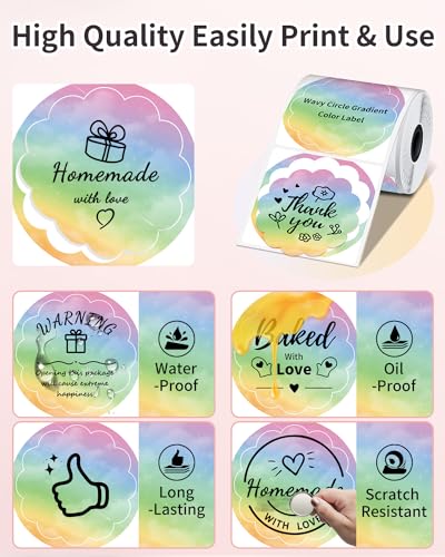 Image of Phomemo Circle Labels,1.96 inch, Use for M110 /M100 /M220 /M108, Rainbow, 140 PCS | 1 Roll Multi-Purpose 50x50mm Color Gradient Thermal Stickers for Kids & School, Barcode, Logo, Business, Home, Organization