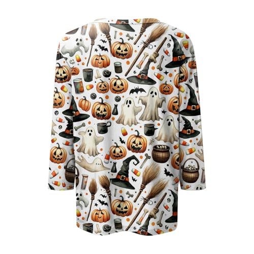 Halloween Shirts for Women 3/4 Sleeve Plus Size Crewneck Loose Fit Cute T Shirt Halloween Costumes for Women 2025