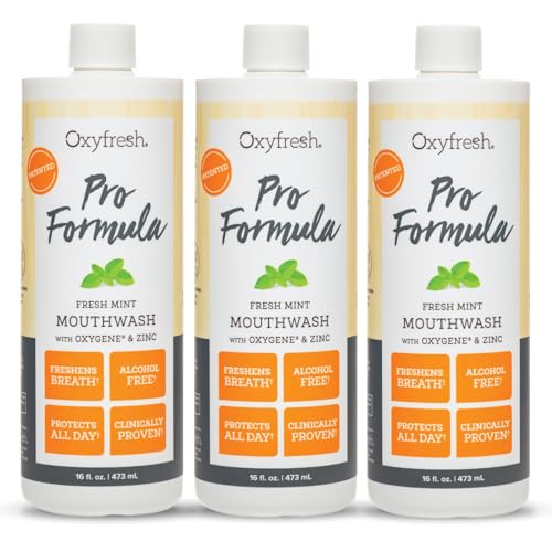 Oxyfresh Pro Formula Fresh Mint Mouthwash – Patented Zinc Mouthrinse for Fresh Breath, Healthy Gums & Bad Breath Treatment for Adults - Dye, Fluoride & Alcohol Free (16 oz Pack of 3)