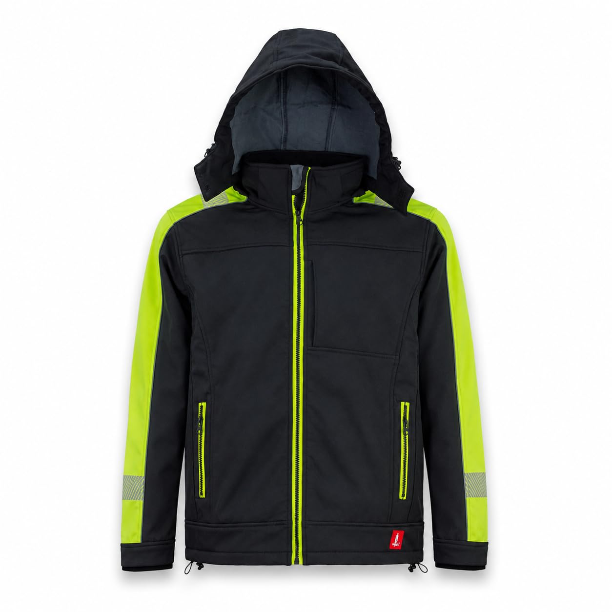 Urg ent softshell kurtka robocza GL-8364, wodoszczelna, wiatroszczelna, oddychająca, izolowana, z zamkiem błyskawicznym, kurtka funkcyjna, męska, outdoorowa, trekkingowa, elastyczna, czarna z żółtymi elementami; czarny czarny L