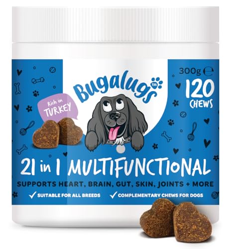 BUGALUGS 21 in 1 Multifunctional Dog Treats Helps Gut Teeth Bladder Joints Calming Relax & Itchy Skin - Perfect for Small Medium & Large Dogs -120 chews